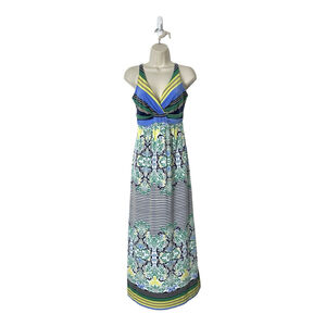 Soma Floral Sleeveless Maxi Dress XS Stretch Ruched Beach Tropical